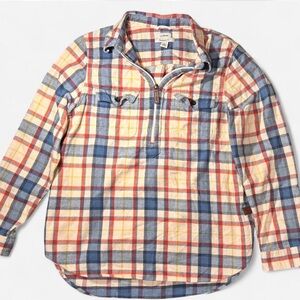 L.L.Bean multicoloured plaid quarter zip shirt.